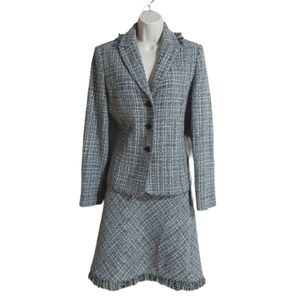 Apostrophe Wool Blend Tweed Fringe Business Suit Size 10